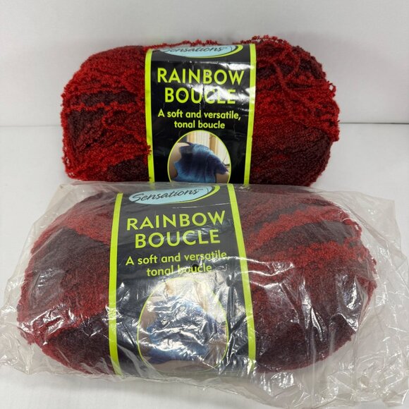 2 Sensations Rainbow Boucle Skeins Yarn Knitting Crocheting Red - Picture 1 of 6